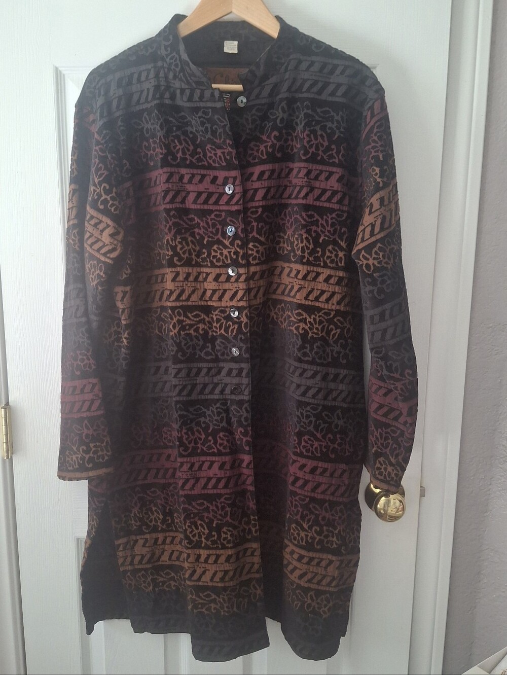 Chicos Design Size 3 XL Vtg Long Line Button Front Floral Geometric Tunic Jacket